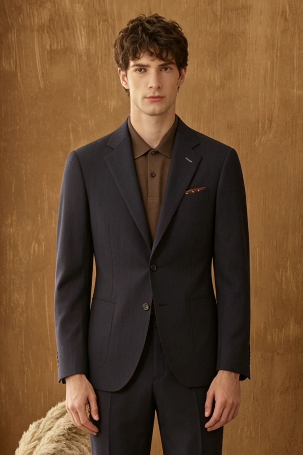 Navy Mini Herringbone Single-Breasted Business Suit
